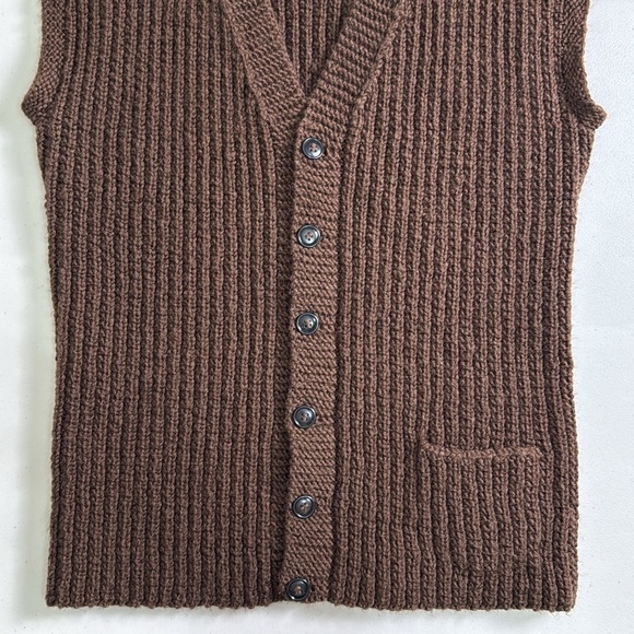 Vintage Brown Chunky Knit Wool Sweater Vest Button Grandpacore Dadcore - Picture 7 of 13